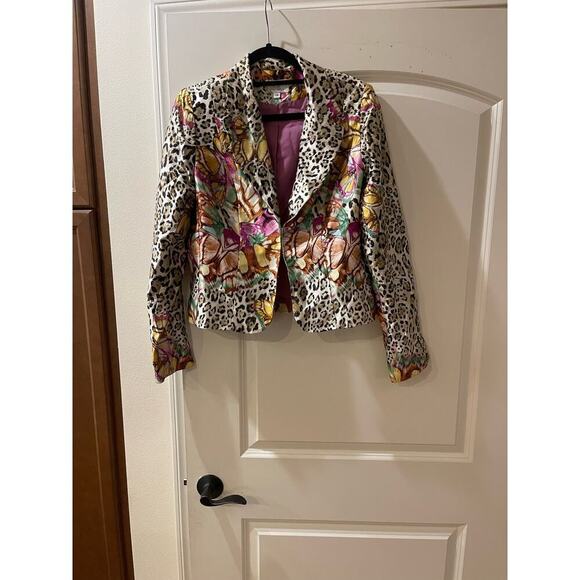 Jacket Alberto Malaki butterfly & leopard print jacket size 12 lined - Picture 1 of 6